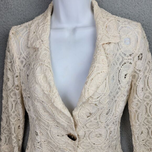 For Cynthia Blazer Jacket Small Cream Lace Gold Button Coquette - Picture 13 of 13